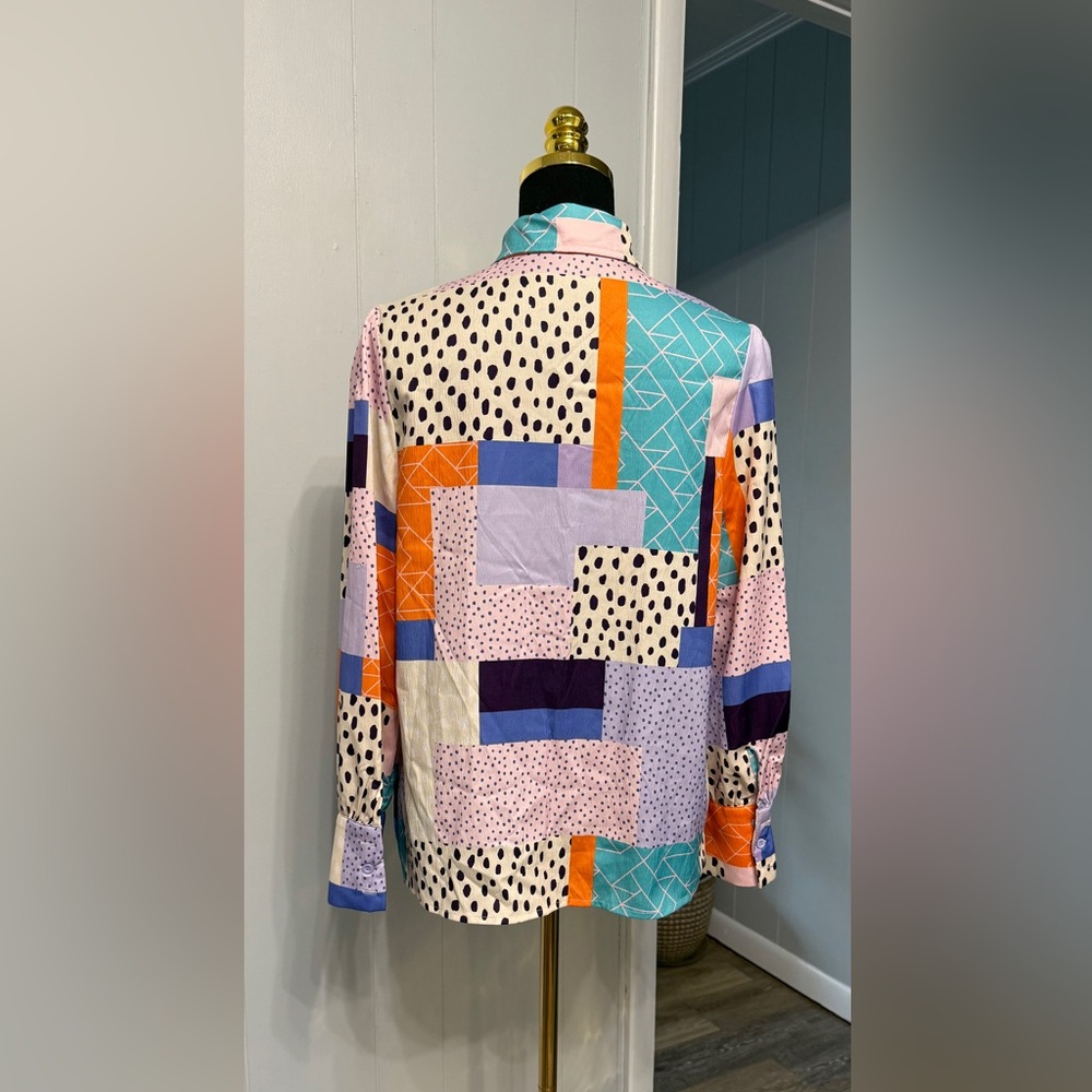#12) Mod Boutique Colorful Patchwork Button Down … - image 2